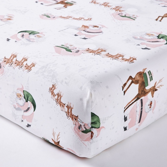 Blush Heritage Santa Flannel Crib Fitted Sheet - PBK - Picture 1 of 4